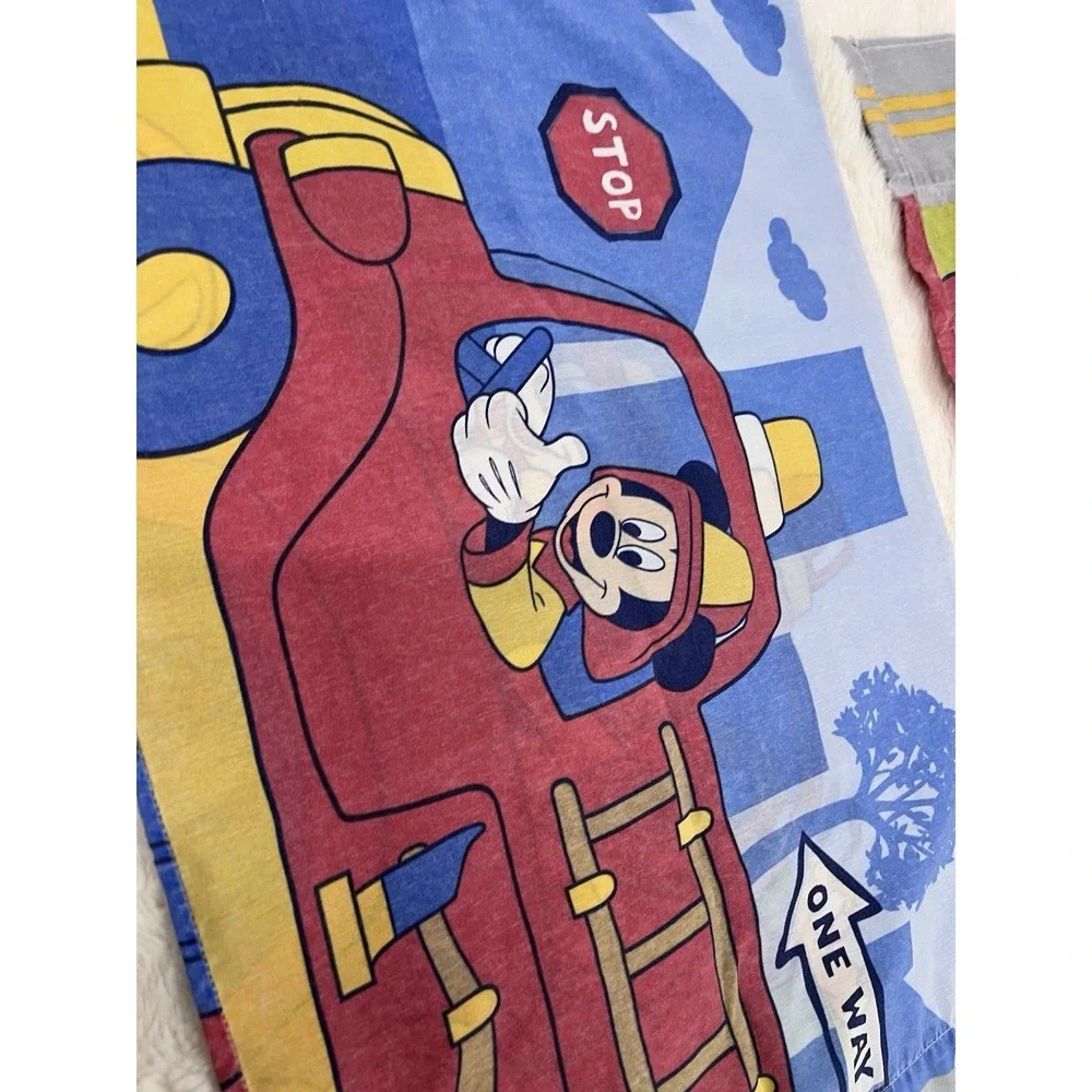 Mickey Mouse & Goofy Fireman Vintage Fabric Pillow Case Disney Set 2